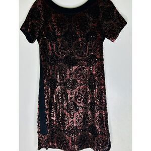Plenty by Tracy Reese Francesca Sequined Shift Dress size 2 Geo Flocking Party